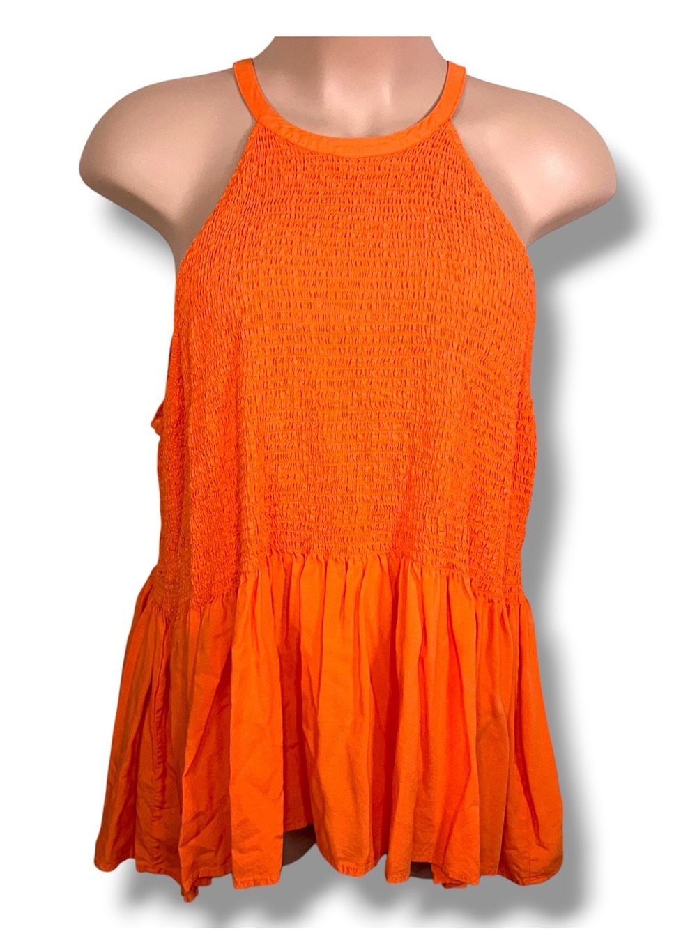 Torrid 5x Orange Vibrant Sleeveless Top Halter Neckline Smocked Peplum Stretch